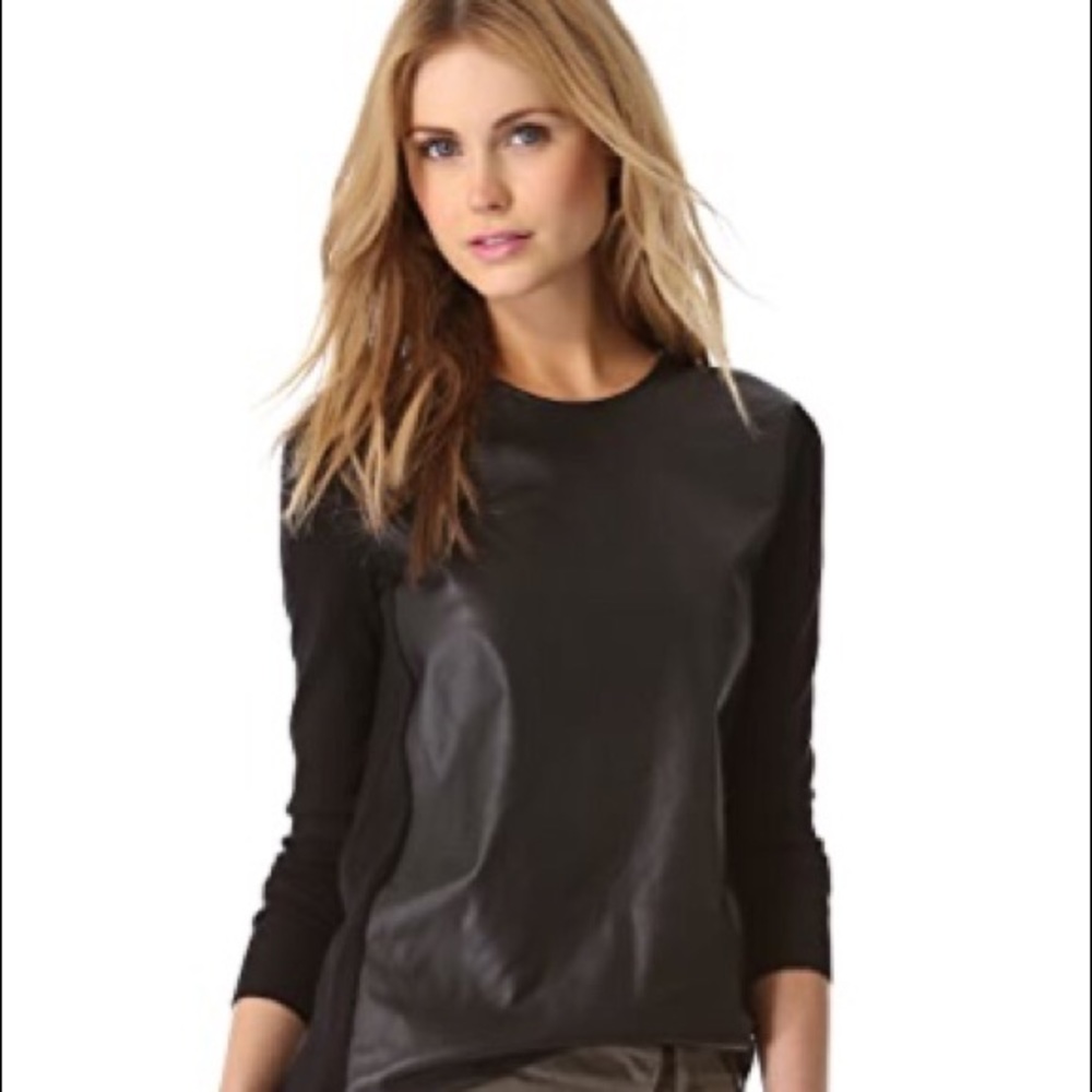 Vince leather front sweater xs black